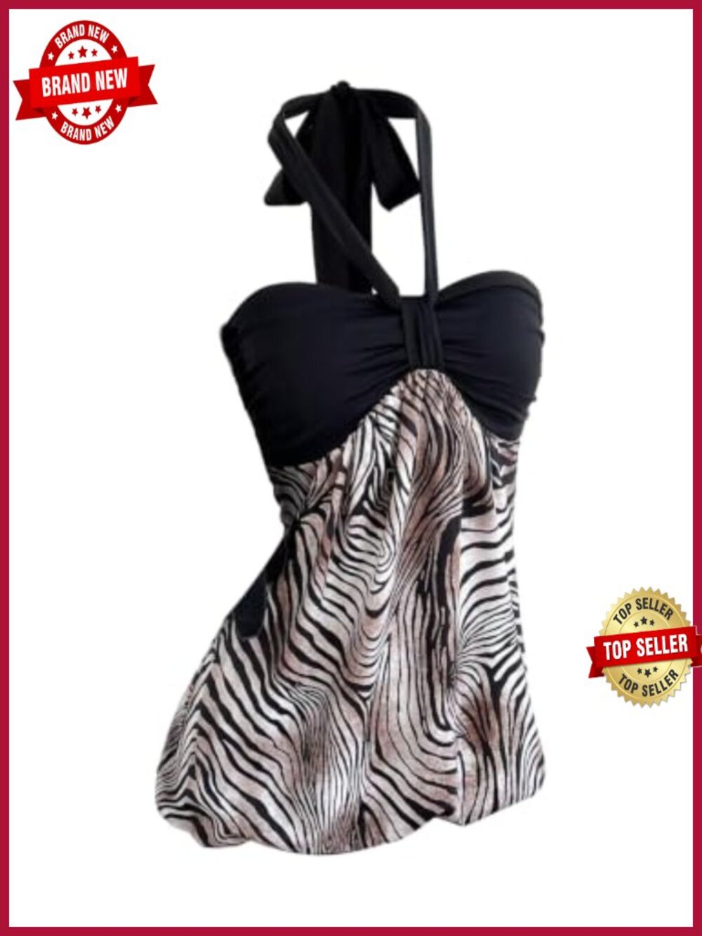 Sleeveless Halter Zebra Print Mini Dress Beach Vacation